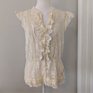 Boho Cottagecore Lacey Sheer Top MEDIUM Fairy Festival Romantic Feminine  Ruffle